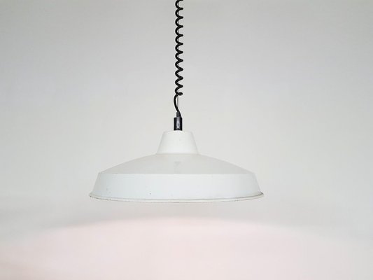 Industrial White Enamel Ceiling Lamp, 1960s-ZO-633478