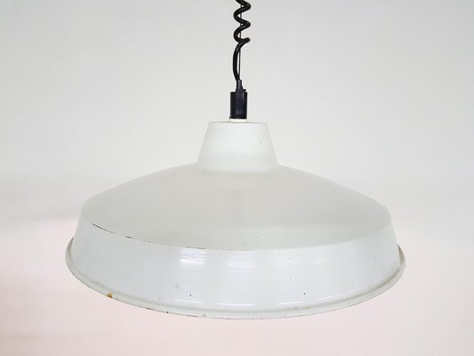 Industrial White Enamel Ceiling Lamp, 1960s-ZO-633478