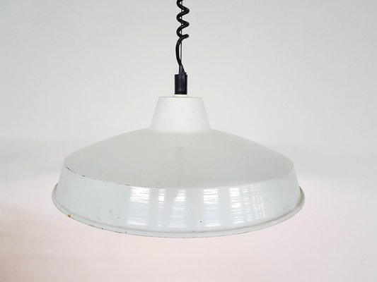 Industrial White Enamel Ceiling Lamp, 1960s-ZO-633478