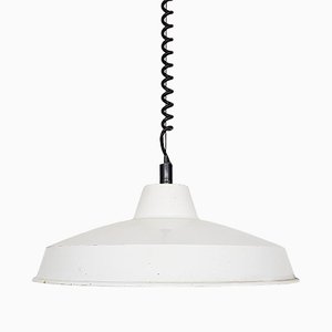 Industrial White Enamel Ceiling Lamp, 1960s-ZO-633478