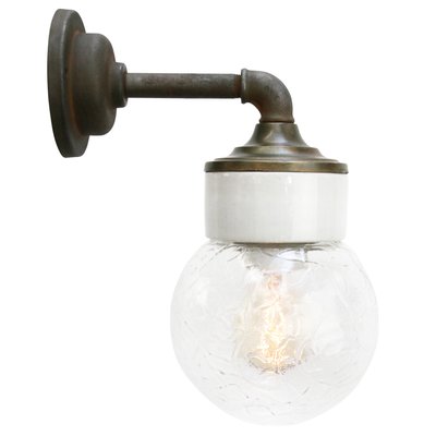 Industrial White Porcelain & Clear Glass Brass Wall Lamp-BLS-1335453