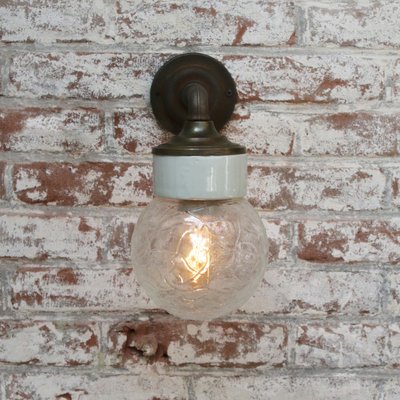 Industrial White Porcelain & Clear Glass Brass Wall Lamp-BLS-1335453