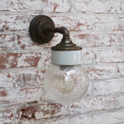 Industrial White Porcelain & Clear Glass Brass Wall Lamp-BLS-1335453