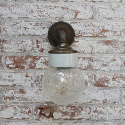 Industrial White Porcelain & Clear Glass Brass Wall Lamp-BLS-1335453