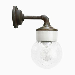 Industrial White Porcelain & Clear Glass Brass Wall Lamp-BLS-1335453