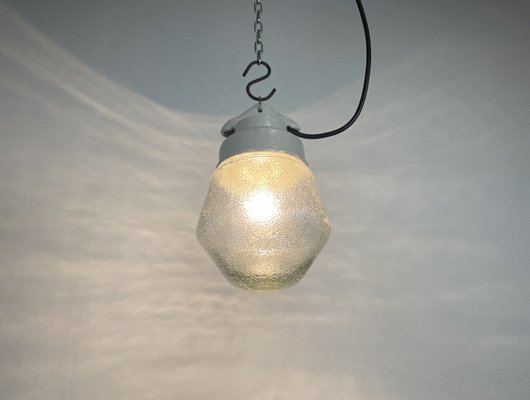 Industrial White Porcelain Pendant Light with Frosted Clear Glass, 1970s-CGF-1368585