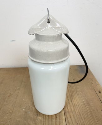 Industrial White Porcelain Pendant Light with Milk Glass, 1970s-CGF-1364675