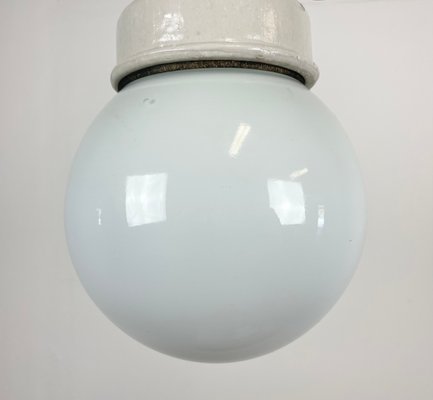 Industrial White Porcelain Pendant Light with Milk Glass, 1970s-CGF-1393517