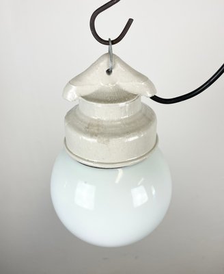 Industrial White Porcelain Pendant Light with Milk Glass, 1970s-CGF-1393517