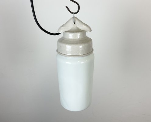 Industrial White Porcelain Pendant Light with Milk Glass, 1970s-CGF-1364675