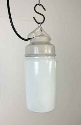 Industrial White Porcelain Pendant Light with Milk Glass, 1970s-CGF-1364675