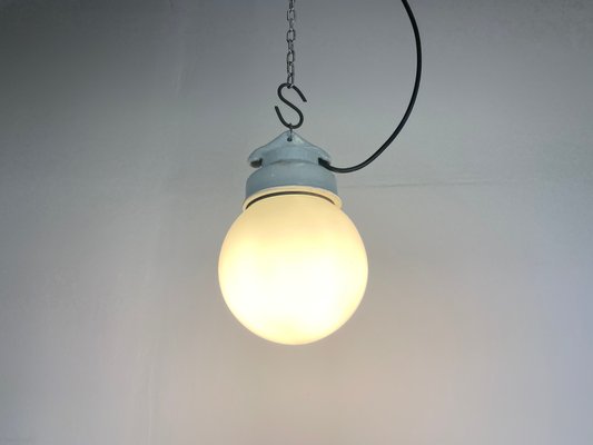 Industrial White Porcelain Pendant Light with Milk Glass, 1970s-CGF-1393517