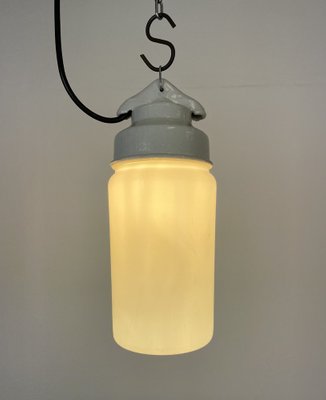 Industrial White Porcelain Pendant Light with Milk Glass, 1970s-CGF-1364675