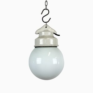 Industrial White Porcelain Pendant Light with Milk Glass, 1970s-CGF-1393517