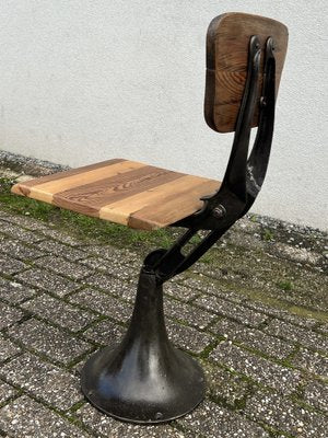 Industrial Workshop or Machinist Chair in Cast Iron and Wood, 1890s-WZZ-1754554