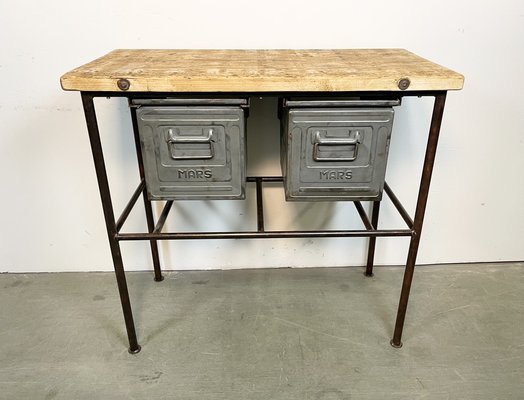 Industrial Worktable with Iron Drawers, 1960s-CGF-1408515