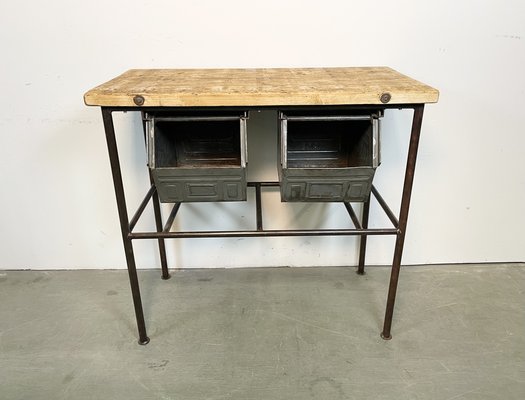 Industrial Worktable with Iron Drawers, 1960s-CGF-1408515