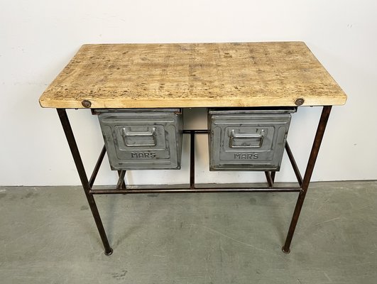 Industrial Worktable with Iron Drawers, 1960s-CGF-1408515