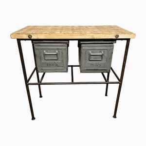 Industrial Worktable with Iron Drawers, 1960s-CGF-1408515