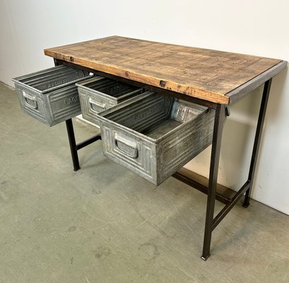 Industrial Worktable with Three Iron Drawers, 1960s-CGF-1438745