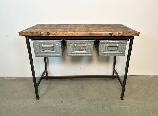 Industrial Worktable with Three Iron Drawers, 1960s-CGF-1438745