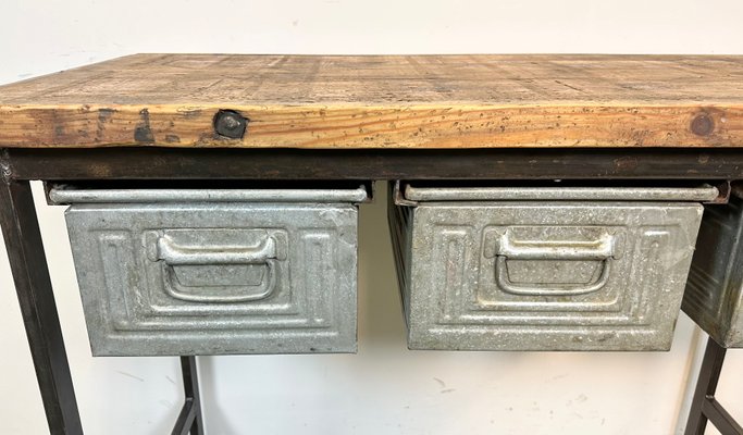 Industrial Worktable with Three Iron Drawers, 1960s-CGF-1438745