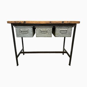 Industrial Worktable with Three Iron Drawers, 1960s-CGF-1438745