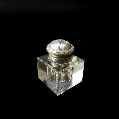 Ink Cup in Crystal and Silver Plated Lid, Sweden, 1900s-JKV-1799326