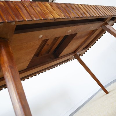 Inlaid and Worked Wooden Table attributed to the First Works attributed to Paolo Buffa Late 50s. The Table Present Two Hidden Drawers as Well as Being Contained Can Act as Extension, 1950s-JQO-1453846