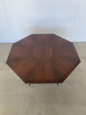 Inlaid Hexagonal Wooden Table with Tubular Metal Base, 1960s-JQO-1143629