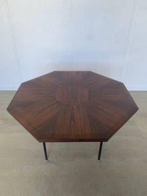 Inlaid Hexagonal Wooden Table with Tubular Metal Base, 1960s-JQO-1143629