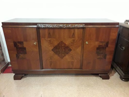 Inlaid Wood Sideboard with Marble Top-AKA-1342198