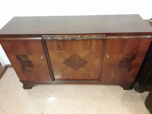 Inlaid Wood Sideboard with Marble Top-AKA-1342198