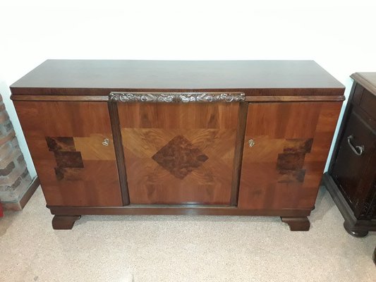 Inlaid Wood Sideboard with Marble Top-AKA-1342198