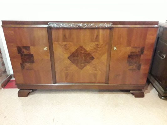 Inlaid Wood Sideboard with Marble Top-AKA-1342198