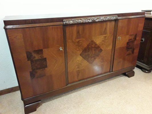 Inlaid Wood Sideboard with Marble Top-AKA-1342198