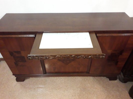 Inlaid Wood Sideboard with Marble Top-AKA-1342198