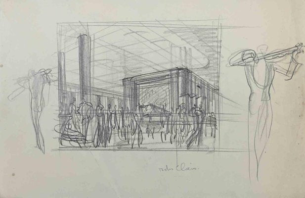 Interior During a Concert, Original Pencil Drawing, Early 20th-Century-ZCI-1293906