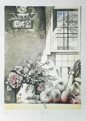 Interno con Sacrocuore - Original Etching by Mario Logli - 1986 1986-ZCI-761932