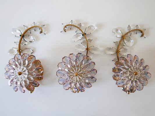 Iridescent Crystal Glass & Brass Flower Sconces from Palwa, 1960s, Set of 3-WPT-823241