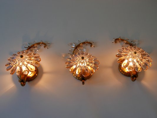 Iridescent Crystal Glass & Brass Flower Sconces from Palwa, 1960s, Set of 3-WPT-823241