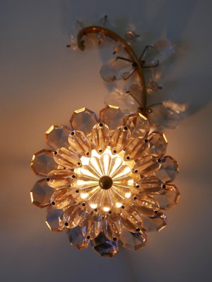 Iridescent Crystal Glass & Brass Flower Sconces from Palwa, 1960s, Set of 3-WPT-823241