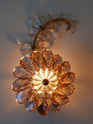 Iridescent Crystal Glass & Brass Flower Sconces from Palwa, 1960s, Set of 3-WPT-823241