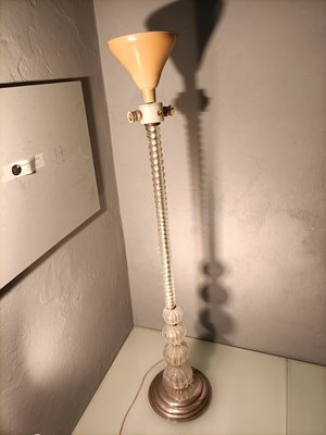 Iridescent Glass Floor Lamp with Lampshade in Fabric from Barovier and Toso, 1940s-OHK-1133819