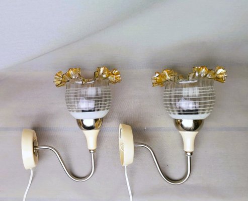 Iridescent Glass Tulip Plug-in Wall Lamps, Former USSR, 1985, Set of 2-SCS-1784215