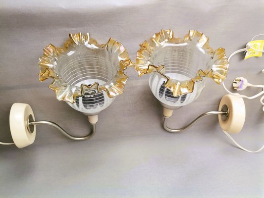 Iridescent Glass Tulip Plug-in Wall Lamps, Former USSR, 1985, Set of 2-SCS-1784215