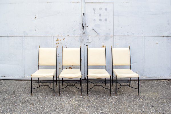 Iron and Brass Chairs attributed to Luigi Caccia Dominioni, Italy, 1960s, Set of 4-VCV-1750469