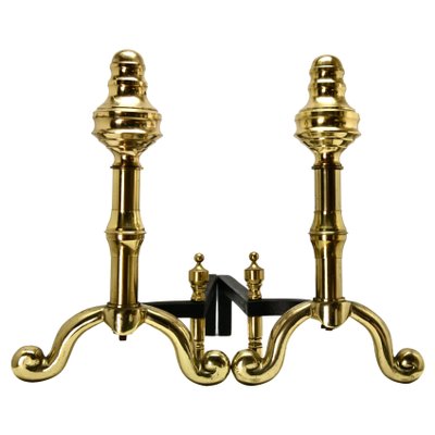 Iron and Brass Top Andirons, 1930s, Set of 2-MJY-1148780