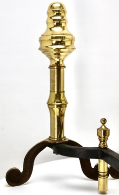 Iron and Brass Top Andirons, 1930s, Set of 2-MJY-1148780