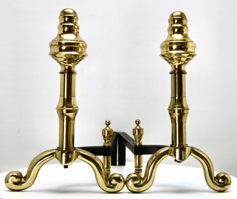 Iron and Brass Top Andirons, 1930s, Set of 2-MJY-1148780